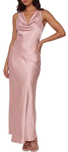 KOUNAI - Robe de cérémonie longue en satin dos nu pour femme, invitée de