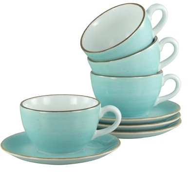 Creatable, 34041, Serie Vintage Nature Aqua, 8-teiliges Geschirrset für 4 Personen, Cappuccino Set aus Porzellan, spülmaschinen- und mikrowellengeeignet, Made in Europe