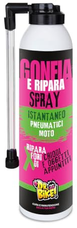 DR. BIKE Gonfia e Ripara Spray istantaneo Pneumatici Moto. Ripara gomme Moto 300ml. Bomboletta Spray ripara gonfia gomme Moto. Ripara Pneumatici da Fori di Chiodi e Oggetti Appuntiti. Universale.