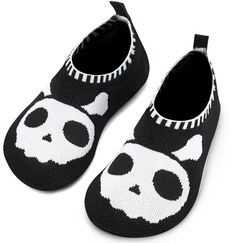 Torotto Pantoufles pour garçon et fille - Antidérapantes et légères - Chaussures pieds nus pour enfants - Chaussons souples, noir/blanc, 24/25 EU