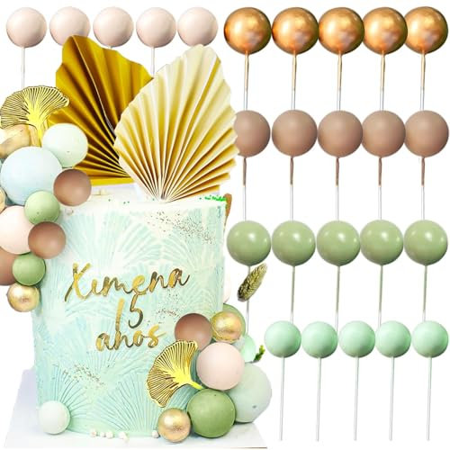 25 Pcs Balloon Cake Toppers and Foam Ball Decorations for Baby Shower, Wedding, Anniversary, Birthday Party Supplies (Green)