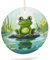 Weihnachtsschmuck Frosch im Teich Keramik Ornament Weihnachtsbaumschmuck Kreis Hängende Ornament für Weihnachtsbäume Hängende Porzellan Ornament für Weihnachten