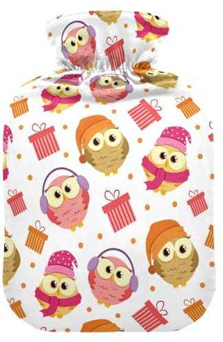 Wärmflasche mit Bezug, Niedliche Eule, 1 l, auslaufsicher, Wärmbeutel für Handfußwärmer, Nacken, Schulter, Rücken, Muskelschmerzlinderung, Kältekompresse