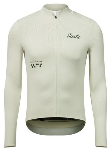 Santic Fahrradtrikot Herren Radtrikot Langarm Slim für Frühling Herbst Rennrad MTB Thermo Trikots Milchgrün M