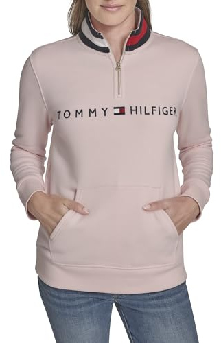 Tommy Hilfiger Damen Fleece Mockneck 1/4 Zip Soft Sweatshirt, Ballerina Pink, XL
