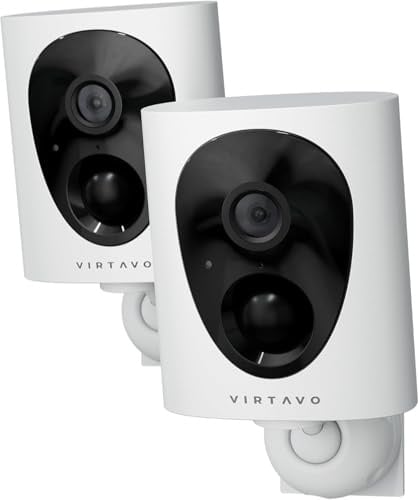 VIRTAVO 2K Telecamera WiFi Esterno/Interno Senza Fili a Batteria, Visione Notturna a Colori Starlight, Videocamera Allarme, Rilevamento PIR, Audio Bidirezionale, VF1-2Pezzi