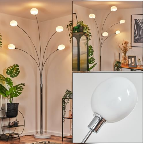HOFSTEIN Stehleuchte Nikkala, Stehlampe aus Metall in Weiß/Chromfarben mit Marmorfuß, verstellbare Leuchte im Retro/Vintage-Design, Schalter am Gehäuse, E14, Wohnzimmer, Schlafzimmer, Flur, Büro