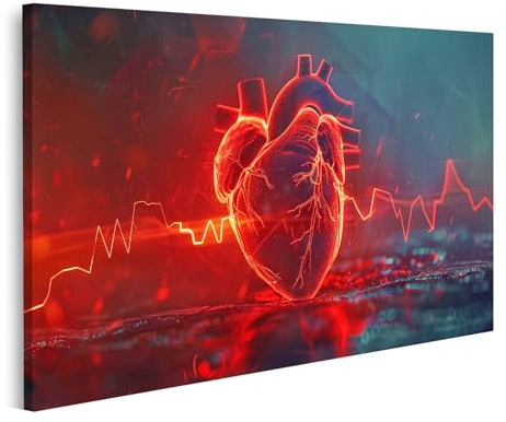 islandburner Bild auf Leinwand Leuchtendes Herz mit EKG Linie in Dunkelheit für Schlafzimmer Romantiker Massagestudio Bilder Wandbilder Poster