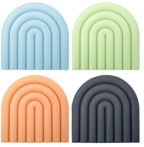 Sxutop 4 Pezzi Sottopentola in Silicone da Cucina Sottopentola Arcobaleno Tappetino Sotto Pentola Resistente al Calore Sottobicchieri Silicone Presine da Cucina per Pentole Ciotole Tazze, 4 Colori