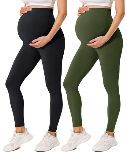 BAYDI Creamlush Schwangerschaftsleggings Damen mit Bauchstütze | Verstellbarer High-Waist-Bund, Weiche Blickdichte Umstandshose, Sanfte Bauchstütze, Yoga, Freizeit und Schlafen