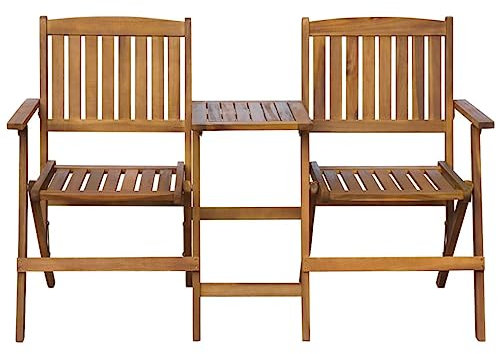 Generico kangqiling, Klappbank für den Außenbereich, mit Couchtisch, 140 cm, aus massivem Akazienholz, Braun, 42654