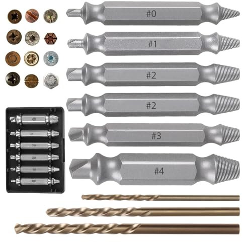 9Pcs Damaged Screw Extractor Set Hardness is 63-65HRC Upgraded Model HSS 6542 Bolt Grab Screw Removal Tool for Damaged Broken Stripped General Bit Set Double Ended Kit Adult Gifts for Men