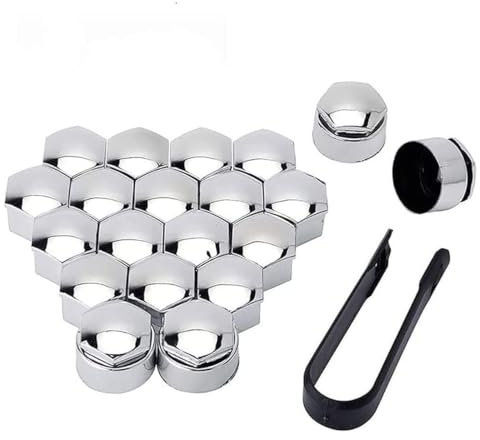 WETCL 20 Pezzi Esagonali Copridadi per VW Polo 2011-2017, Copri Bulloni Pneumatici Auto Antifurto Copri Dado per Bullone Ruot Accessori,Silver-21mm