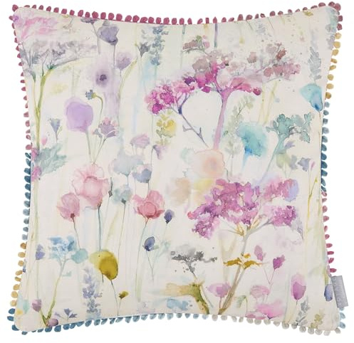 Voyage Maison Ilinzas Feather Filled Cushion – Watercolour Meadow Floral Tie-Dye Trim Cotton Country Décor (Summer - 50x50cm)