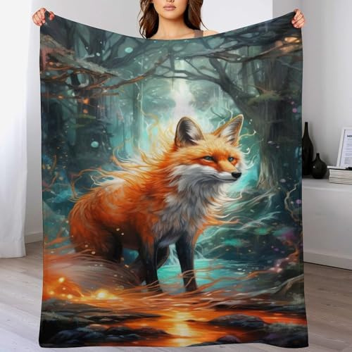LLXXHH Fuchs Fleece Decke, Flauschige Kuscheldecken, Superweiche Leichte Flannel Wohndecke Mit Druck Für Couch Bett/Sofa 100×130cm