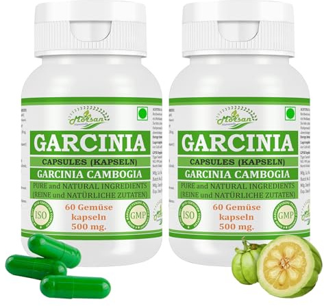 Garcinia (Garcinia Cambogia, Vrikshamla) Extrakt mit 10:1 Stärke, 500 mg x 60 vegane Kapseln | Ayurvedisches Kräuterergänzungsmittel für Männer und Frauen (2 Flaschen mit 60 Kapseln)