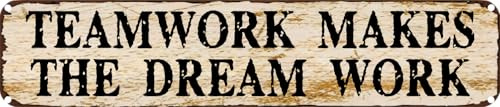 JIUFOTK Vintage-Metallschild „TEAMWORK MAKES THE DREAM WORK. Blechschild, Weihnachtsdekoration, Retro-Wanddekoration für Zuhause, Kaffeebar, lustiges Aluminiumschild, 40,6 x 10,2 cm