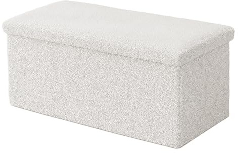Relaxdays Sitzbank, Stauraum, Teddystoff, faltbar, gepolstert, Flur, Schlafzimmer, HBT: 38x76x38 cm, Sitztruhe, weiß