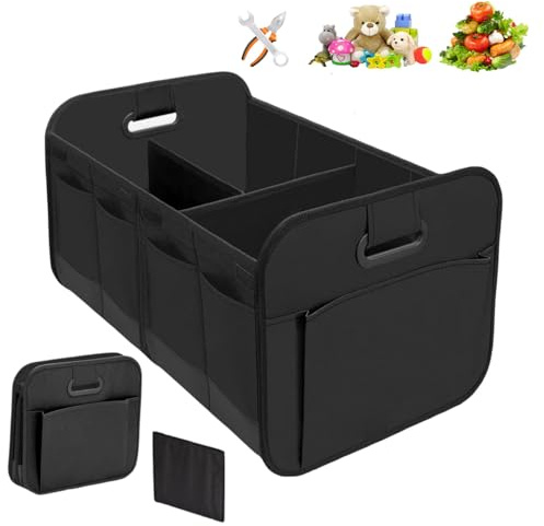 HIKENRI Foldable Car Boot Storage Bag,Car Boot Organiser With Handles,Multi-Compartment Cars Boot Tidy With Reinforced Base,Waterproof,For Boot Organiser,Home,Office(Black)