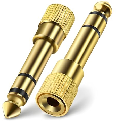 PENGCHE - Adaptador de conector de audio jack hembra de 3,5 mm a macho de 6,5 mm, compatible con teclado, guitarra, altavoces y otros dispositivos de audio (paquete de 2)