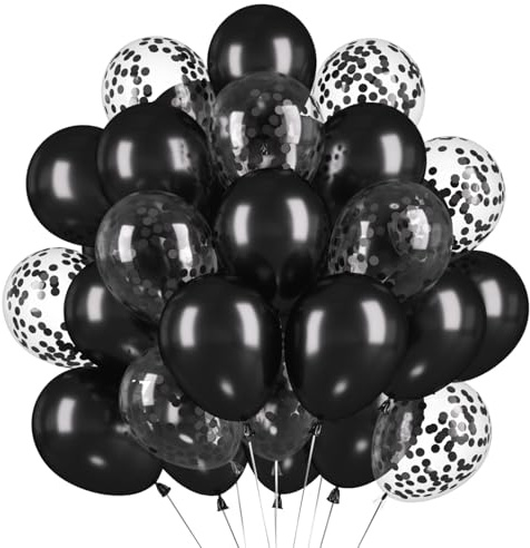 Luftballons Schwarz, 60 Stück Helium Ballons Schwarze Konfetti, Schwarz Latex Ballons, 12 Zoll Partyballon fur Hochzeit Geburtstag Halloween Jahrestag Ruhestand Dusche