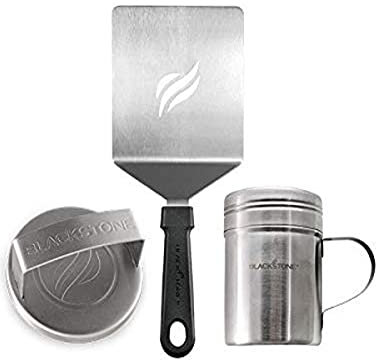 Blackstone 5024 Profi Hamburger Werkzeug Kit mit Edelstahl Metall Burger Patty Presse, Gewürz Dredge Shaker & Burger Spatel BBQ Grillzubehör - Schwarz