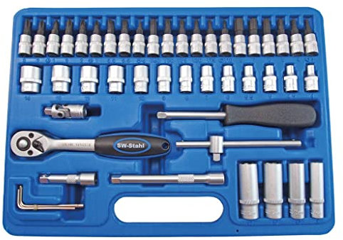 SW-Stahl 06455L Steckschlüsslsatz I 47-teilig I 1/4 Zoll I Werkzeugkoffer Industriequalität