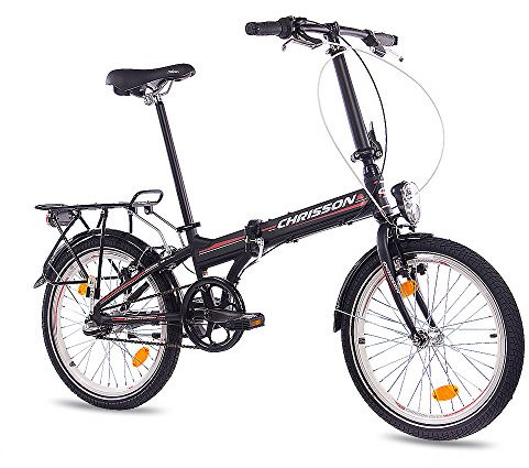 CHRISSON 20 Zoll Faltrad Klapprad - Foldrider 2.0 schwarz - Faltfahrrad für Herren und Damen - 20 Zoll klappbares Fahrrad mit 3 Gang Shimano Nexus Nabenschaltung - Folding City Bike