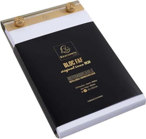 Exacompta 12114E Schreibblock FAF blanko 170 Blatt , 21 x 13,5 cm, mikroperforiert, ideal für Ihre Notizen, Retro-Design mit zeitloser Eleganz, endlos auswechselbar und nachfüllbar