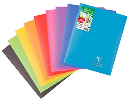 Clairefontaine 981411C Un Cahier Agrafé Koverbook - 24x32 cm - 96 Pages Grands Carreaux - Papier Blanc 90 g - Couverture Opaque Polypro Recyclé Couleur Aléatoire