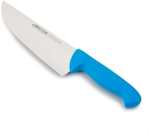 Arcos Cuchillo carnicero Acero Inoxidable Nitrum. Cuchillo cocina profesional para cortar carne, pescado y verduras. Mango ergonómico polioximetileno. Serie 2900. Color azul.