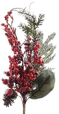 Kaemingk Spray, Mit Beeren Verziert, 50 cm, Grün/Rot