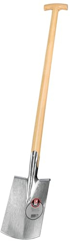 Pionier-Damenspaten Gärtner Form | für leichte bis mittelfeste Böden und vielseitige Gartenarbeiten | extra leicht, gehärtet, mit Tritt, Eschen-T-Stiel 85 cm | von IDEALSPATEN