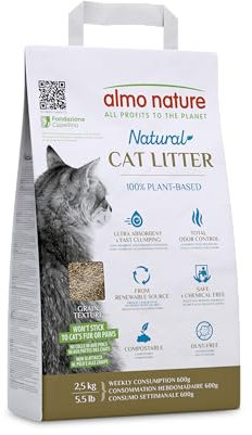 almo nature Cat Litter - Grain Texture | 100% natürliches Katzenstreu für Katzen und Kätzchen – klumpend, saugfähig, biologisch abbaubar und kompostierbar, ideal für kurzhaarige und langhaarige Katzen