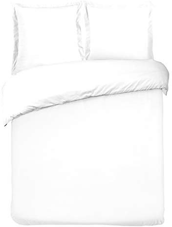 Vision - Bettwäsche, Uni, Weiß, Set aus Bettbezug 200 x 200 cm, mit 2 Kissenbezügen, für Doppelbett – 100% Baumwolle