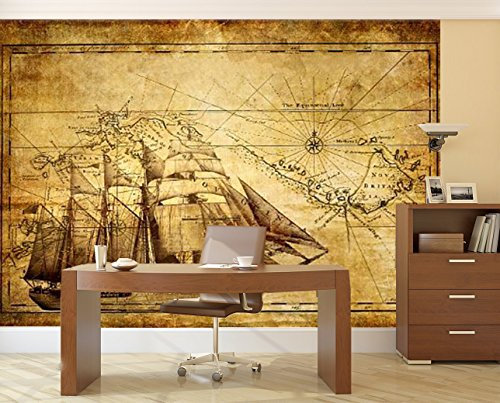 Startonight Mural Wall Art photo wallpaper Décor Old Map Large 8 Feet 4-inch By 12-feet Wall Mural for Living Room or Bedroom
