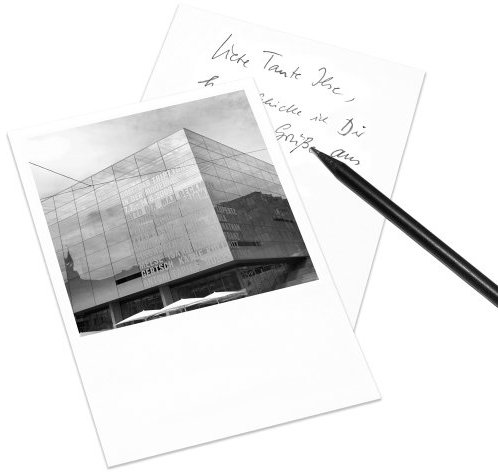 10er-Set Postkarte Stuttgart im Polaroid-Look - DIN A6 Hochformat - Motiv: Kunstmuseum