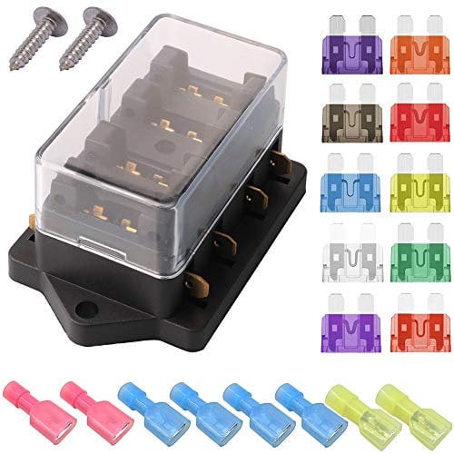 Gebildet 4-Way Carter Scatola Porta Fusibile Standard (Applicare a 1~40 AMP), con 10 Fusibili Fusi Liberi (3A 5A 7.5A 10A 15A 20A 25A 30A 35A 40A), per Auto/Barca/Marina/Trike
