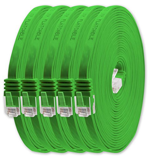 1aTTack.de Cable de Red Plano Cat6, 1,5 m, Verde, 5 Unidades, Cable de Conexión Cat 6, 1000 Mbit/s, Gigabit LAN (RJ45), Slim Micro