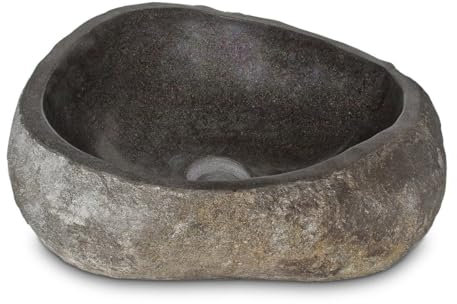 Oriental Galerie Top Serie Flussstein Handwaschbecken Naturstein Waschschale Stein Findling Natur Grau ca.40-45 cm