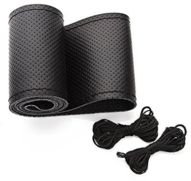 Auto Lenkrad,DIY Lenkradbezüge aus weichem Faserleder auf dem Lenkrad des Autos mit Nadel und Faden Innenzubehör,36cm-4