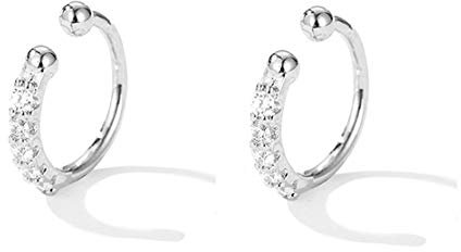 SLUYNZ Petites boucles d'oreilles créoles en argent sterling avec zircone cubique pour femmes et filles - Boucles d'oreilles à clip sans piercing, Argent sterling, Zircone cubique (A-Silver)