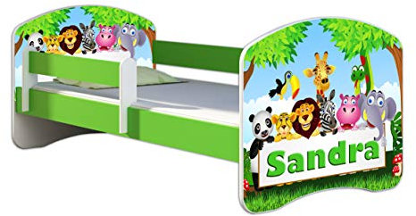 ACMA Kinderbett Jugendbett mit Einer Schublade und Matratze Grün mit Rausfallschutz Lattenrost II 140x70 160x80 180x80 (01 Zoo name, 160x80)