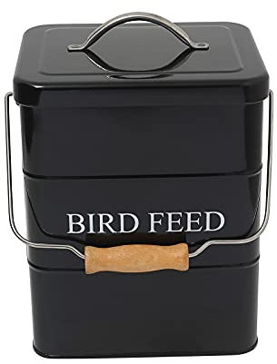 Morezi Bird seed and feed storage tin with lid Included - white-coated carbon steel - tight fitting lids - storage canister tins - Black