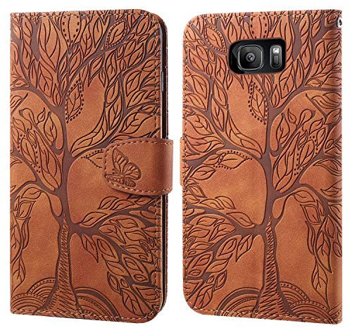 Ailisi Handyhülle für Samsung Galaxy S7 Edge, Baum Muster Klapphülle Leder Handy Tasche Etui Wallet Flip Case Schutz Hülle Brieftasche mit TPU innen Schale, Kartenfächer, Aufstellfunktion -Braun