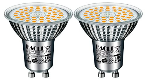 EACLL GU10 LED Warmweiss 10W Ersetzt 140W Halogen Leuchtmittel, 2er-Pack. 1050 Lumen 3000K Birnen, AC 230V Flimmerfrei Strahler, Abstrahlwinkel 120 Grad Spot, Nicht Dimmbar Reflektorlampen