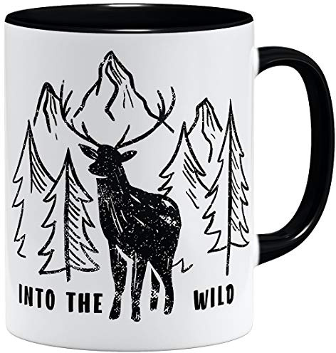 OM3® Into The Wild Hiking Trails Nature Woods Kaffee-Tasse mit Spruch - Keramik Becher - 11oz 325ml - Beidseitig Bedruckt - Schwarz