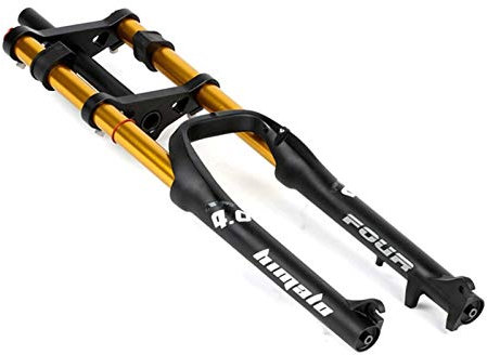 MZPWJD E-Bike Front Fork 26 MTB Disc Brake Bike 1-1/8 Steerer Bicycle Suspension Fork 170mm Travel Air Damping For 4.0 Fat Tire QR ATB/BMX (Color : Black Gold)