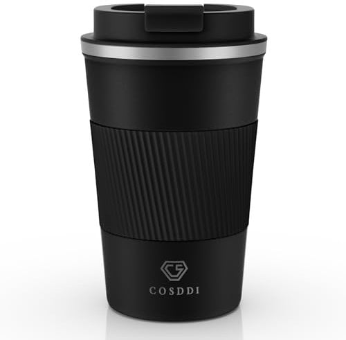 CS COSDDI Thermobecher- Isolierbecher, Edelstahl Travel Mug, 13oz/380ml Vakuum auslaufsicher Reisebecher mit Deckel, Autobecher, doppelwandig isoliert für Wasser und Tee, Kaffee-to-go Becher