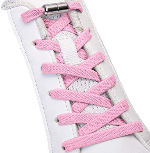 SULPO Cordones elásticos de goma sin atar, planos, con cierre de rosca, Rosa claro, Einheitsgröße
